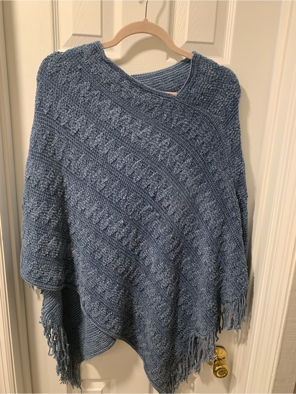 Thrifted Blue Knit Fringe Poncho